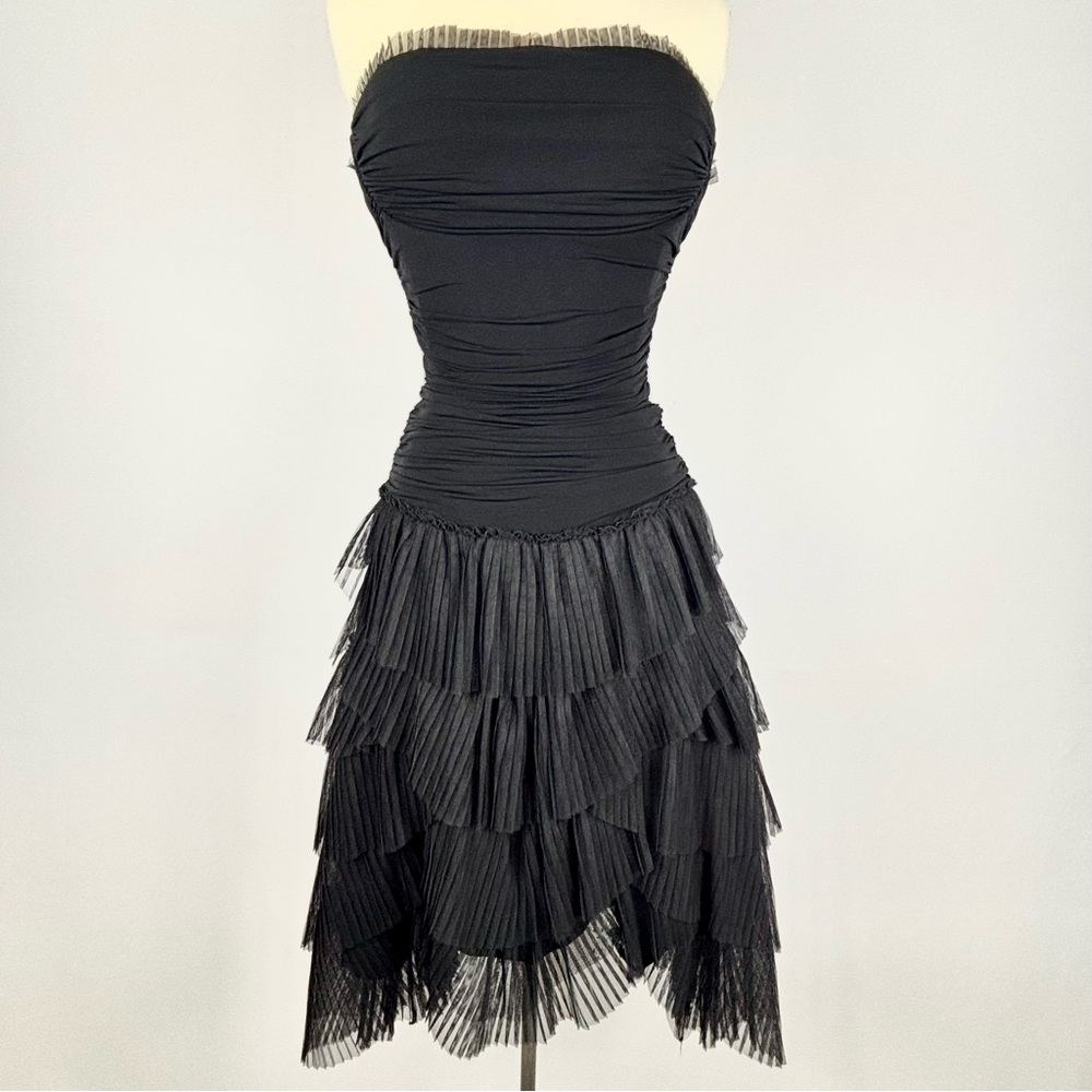 BCBG Dress S Black Hoco Fairy Grunge Whimsigoth Witchy Dark Romantic Knee Ruffle
